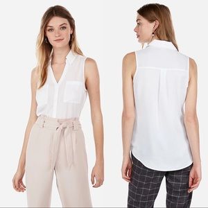 EXPRESS White Slim Portofino Sleeveless Shirt